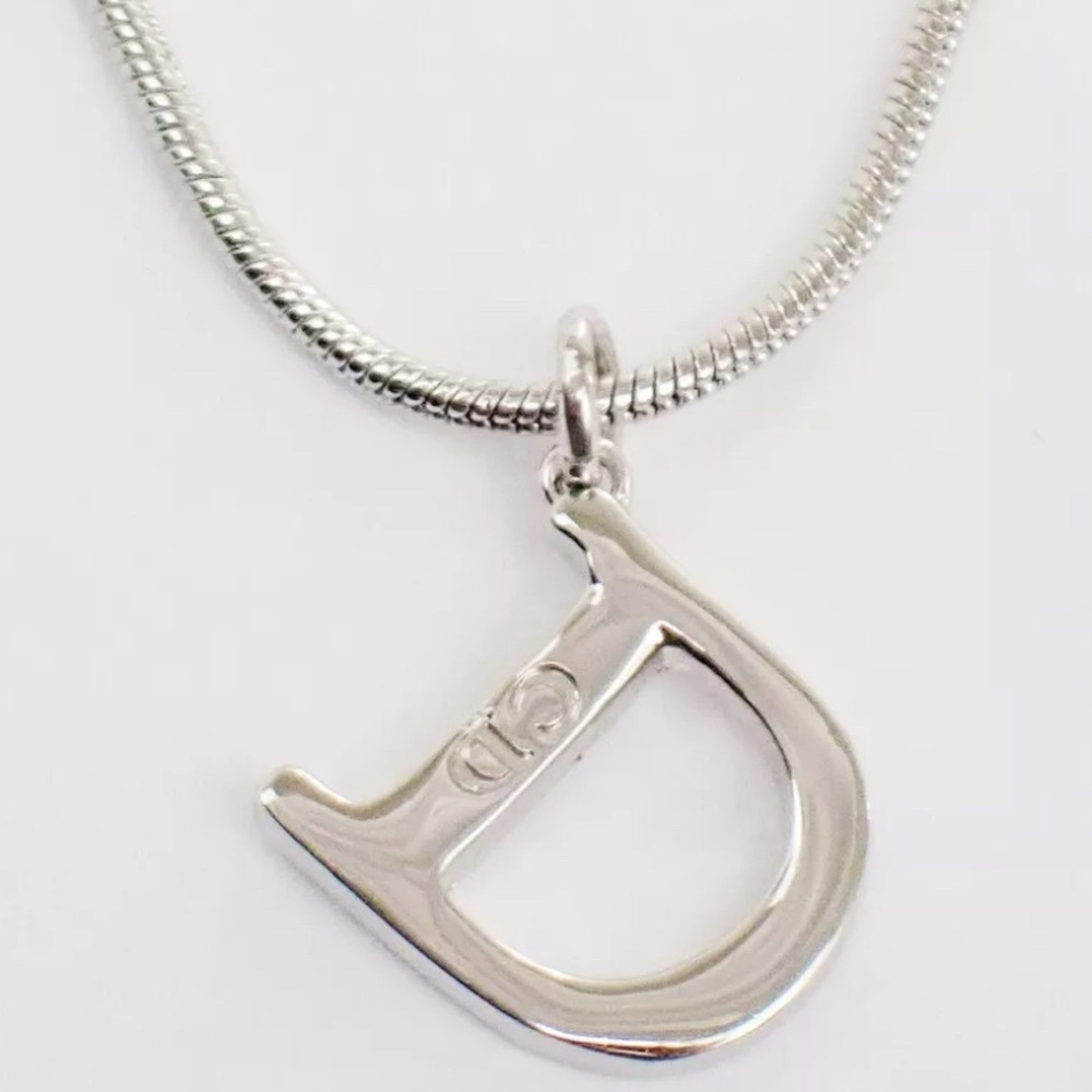 EUC [Christian Dior] Authentic Silver “D” Charm Logo Stamped Pendant Necklace - Picture 8 of 15